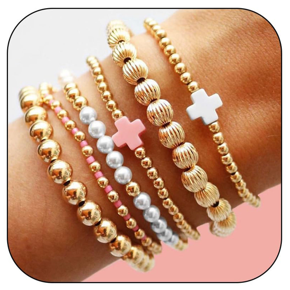 Women's Gold Beaded Fashion Stacking Bracelet Suit