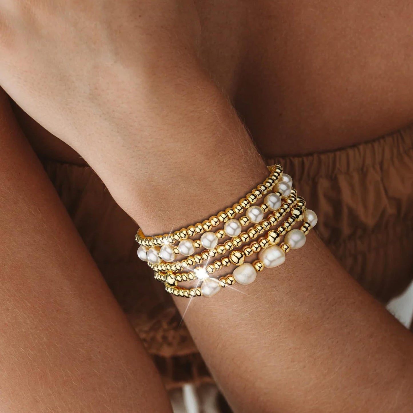 Women's Gold Beaded Fashion Stacking Bracelet Suit
