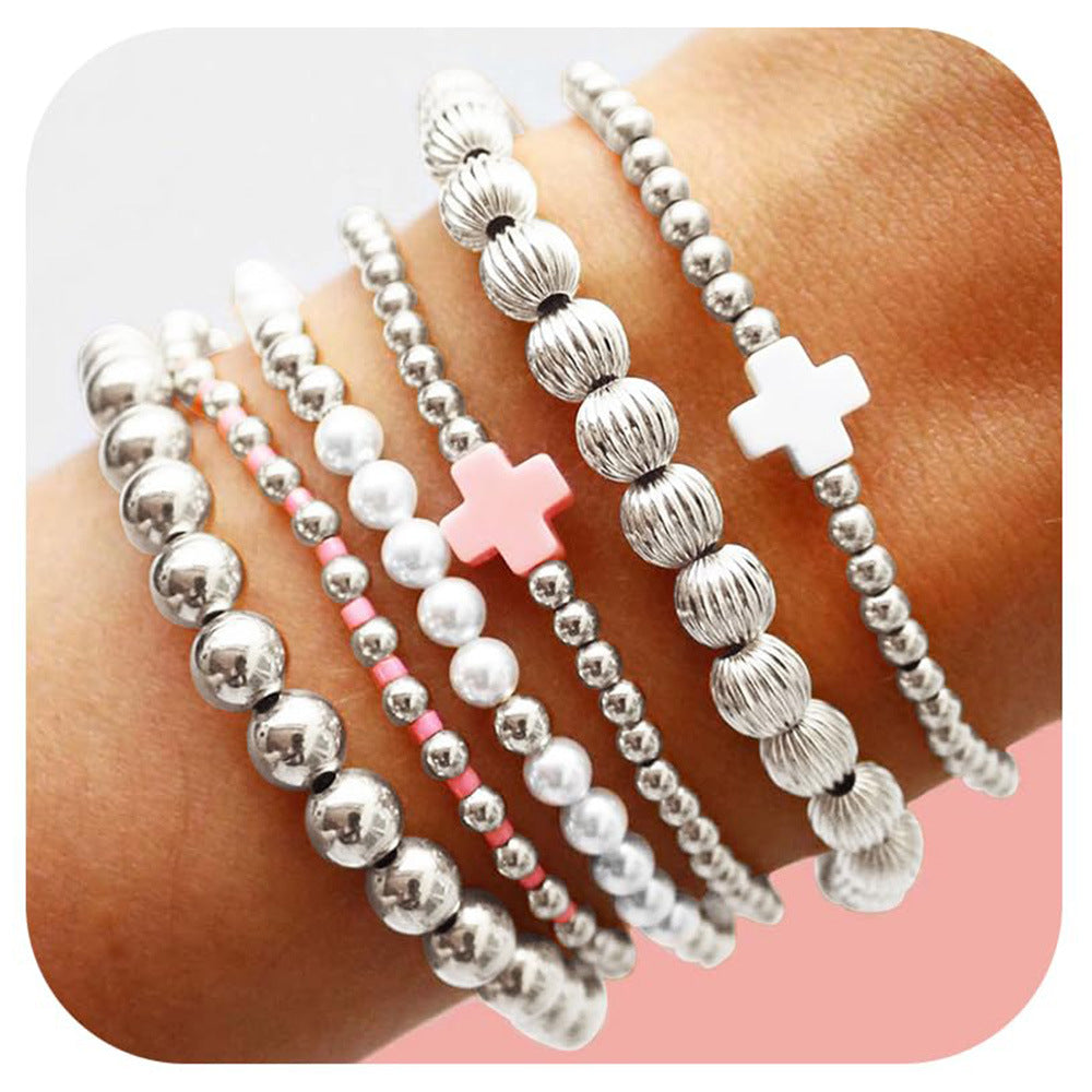 Women's Gold Beaded Fashion Stacking Bracelet Suit
