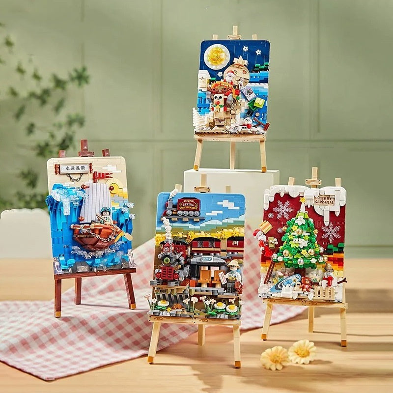 Spring Train Stereograph Small Particle Building Blocks Building Blocks Toy