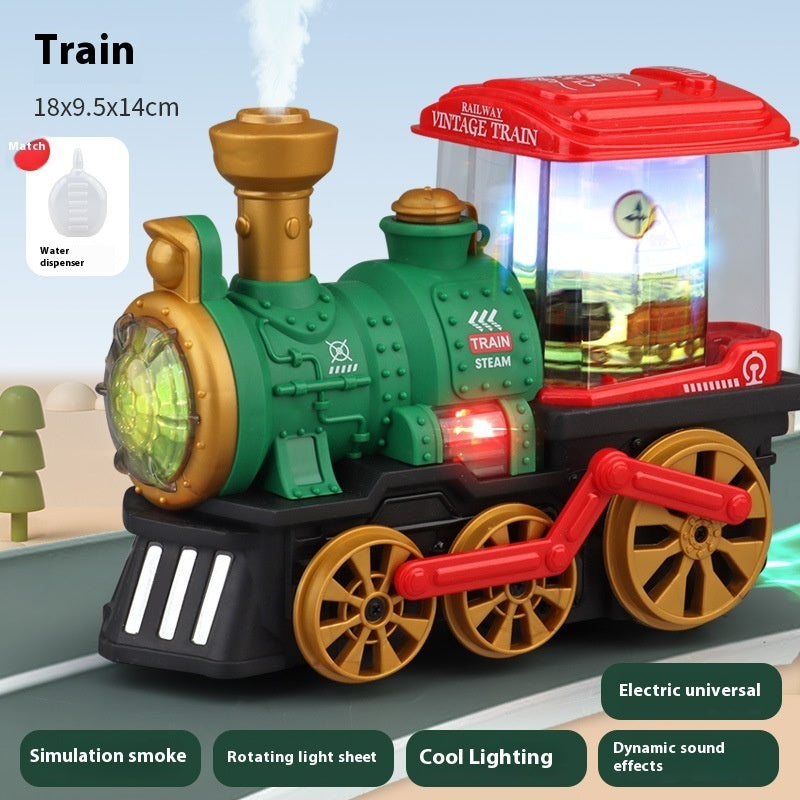 Retro Universal Walking Light Music Rotating Children's Toy Electric Steam Spray Train