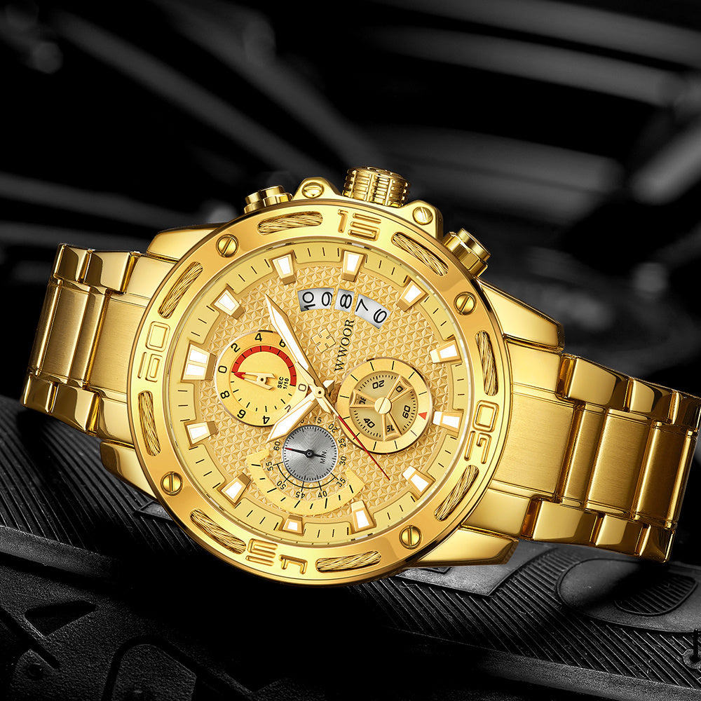 Top Brand Luxury Gold Full Steel Quartz Watch Men Waterproof Sport Chronograph