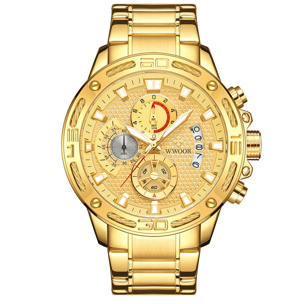 Top Brand Luxury Gold Full Steel Quartz Watch Men Waterproof Sport Chronograph