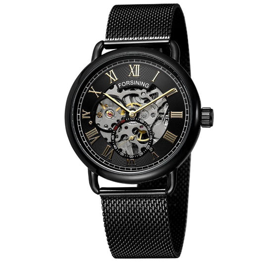 Men'S Fashion Casual Retro Hollow Mesh Belt Waterproof Manual Mechanical Watch