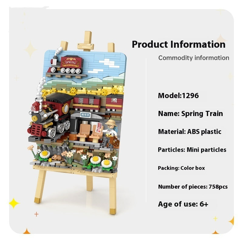 Spring Train Stereograph Small Particle Building Blocks Building Blocks Toy