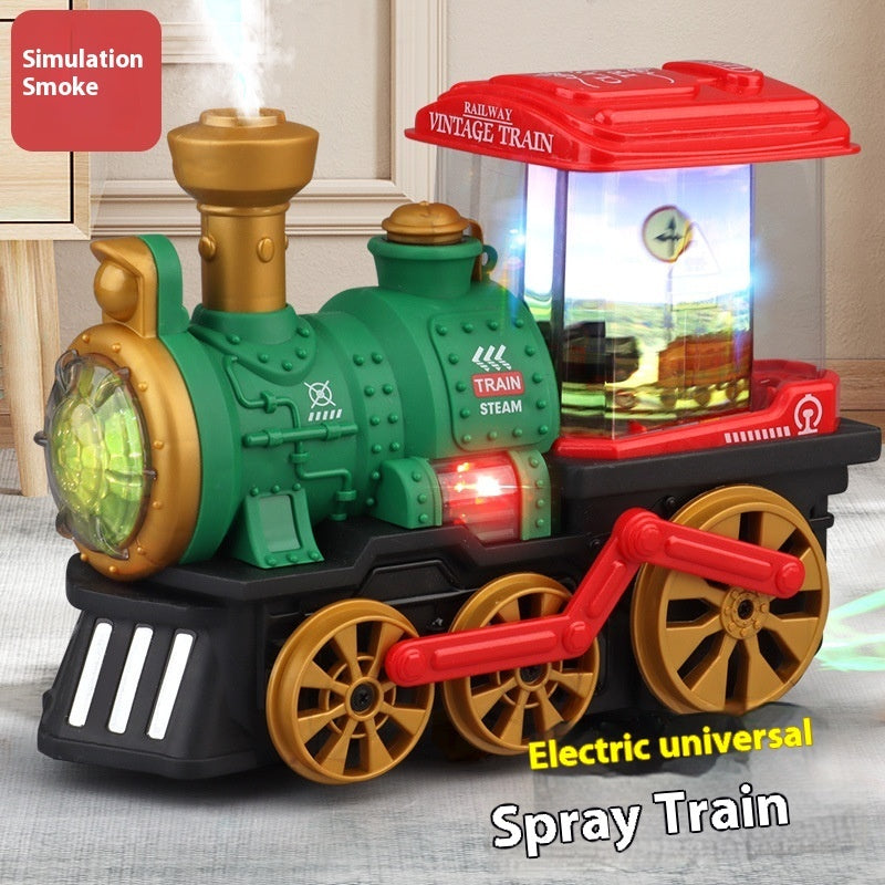Retro Universal Walking Light Music Rotating Children's Toy Electric Steam Spray Train
