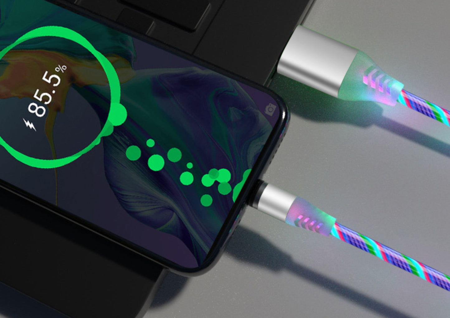 Compatible with Apple, Flowing Light Magnetic Streamer Data Line Cable for Iphone Android TypeC