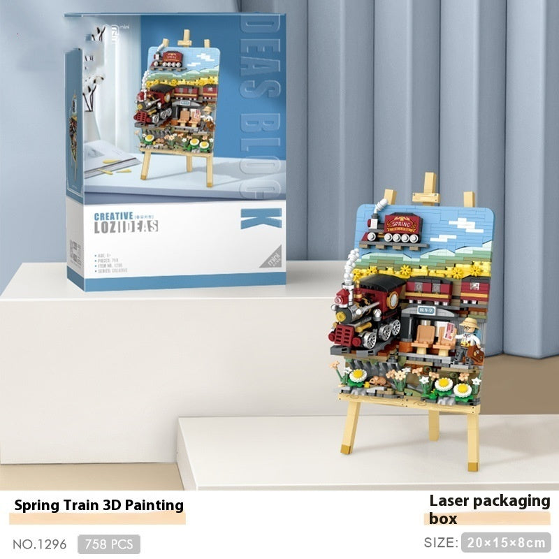 Spring Train Stereograph Small Particle Building Blocks Building Blocks Toy