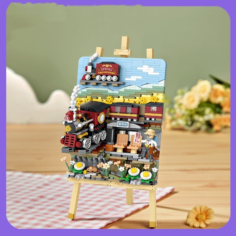 Spring Train Stereograph Small Particle Building Blocks Building Blocks Toy