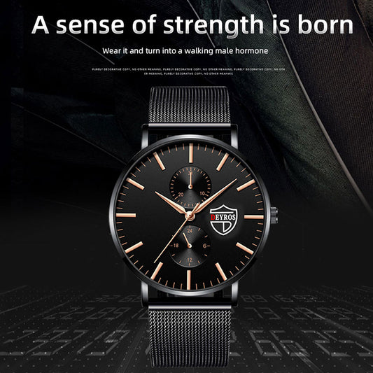 Men's Vacuum Plating Mesh Strap Quartz Watch