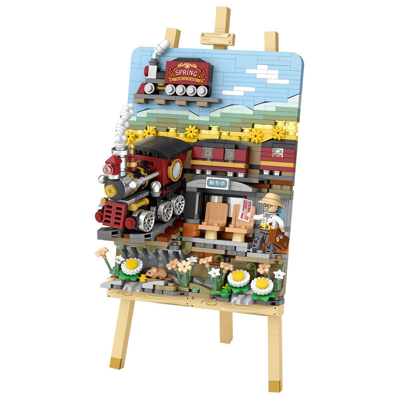Spring Train Stereograph Small Particle Building Blocks Building Blocks Toy